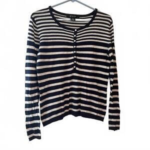 STYLUS Navy and White Striped Women's Knit Sweater